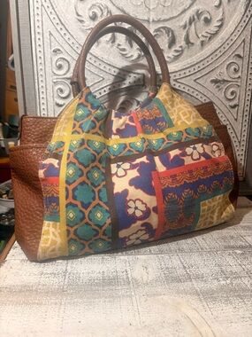 SR Squared by Sondra Roberts Multicolor Patchwork Satchel Handbag Boho Purse
